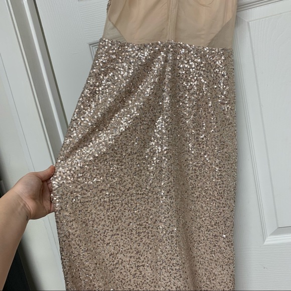 AIDAN BY AIDAN MATTOX Champagne Silver Halter Sequin Illusion Cut Open Back Gown - Picture 9 of 15